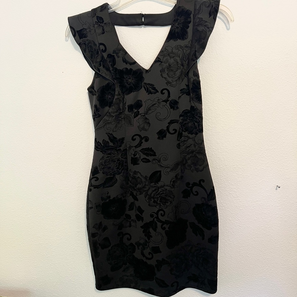 A. Byer Black Dress with Velvet Flowers